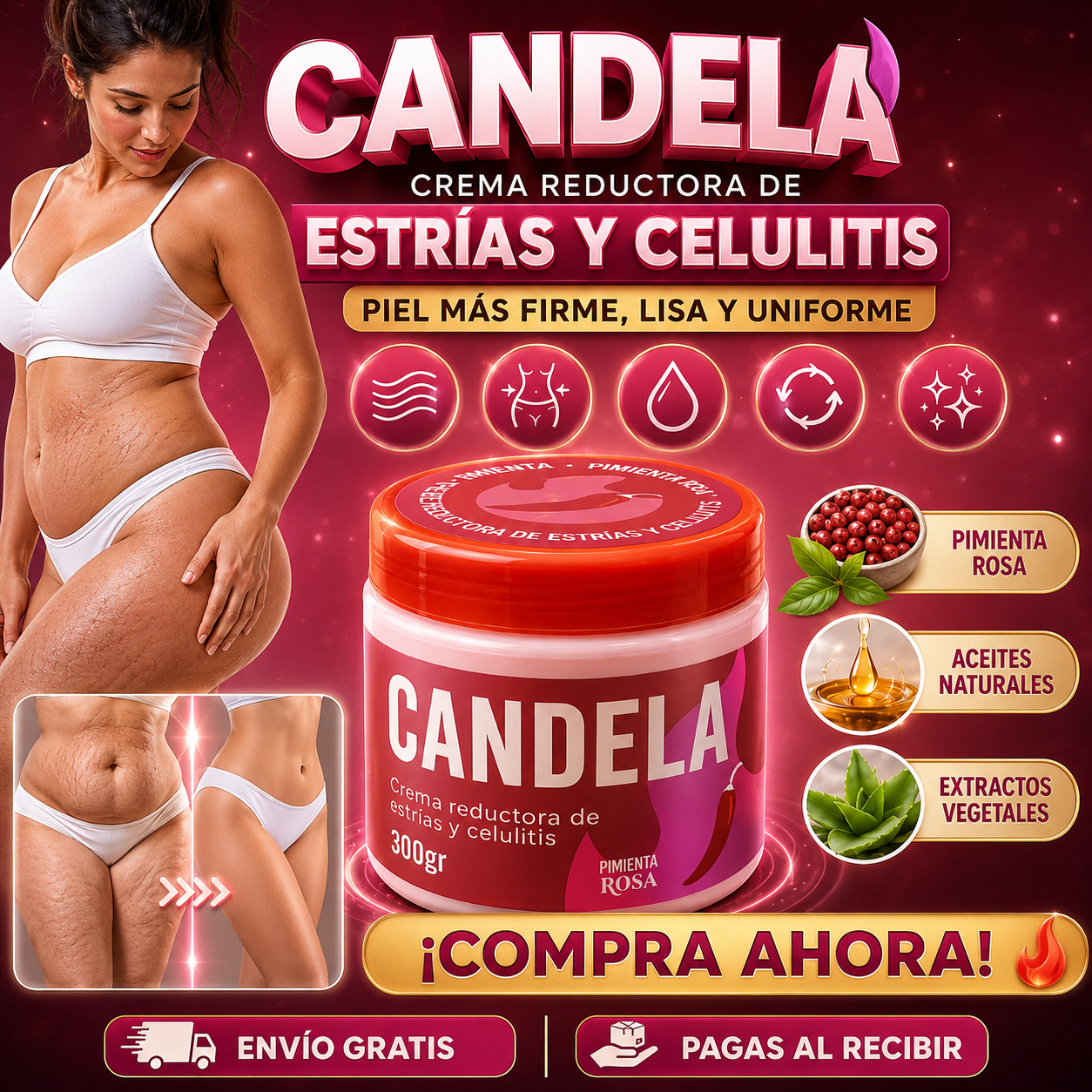 Candela Crema Reductora de Estrías y Celulitis